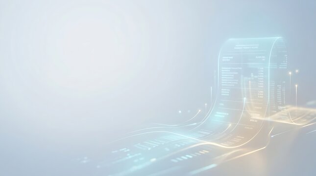 Abstract Digital Data Flow Stream In Soft Light Glowing With Futuristic Financial Receipt Concept Creating An Innovative Modern Technology Background