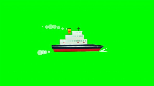 Cartoon ship sailing on green screen background