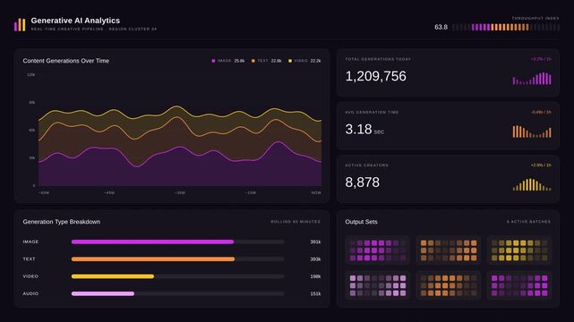 Digital data analytics dashboard displaying cloud computing metrics on screen