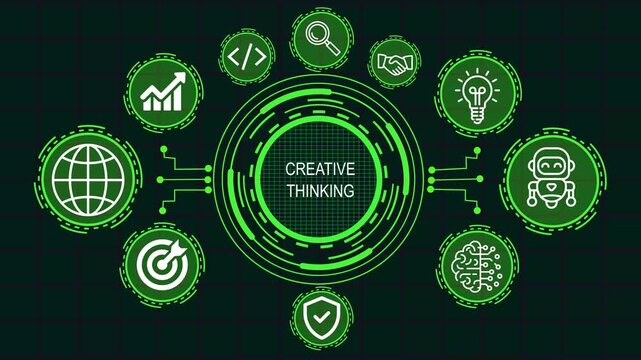  Internet, business, Technology and network concept icon. Creative thinking concept animation. Framework Information project. 4K Video