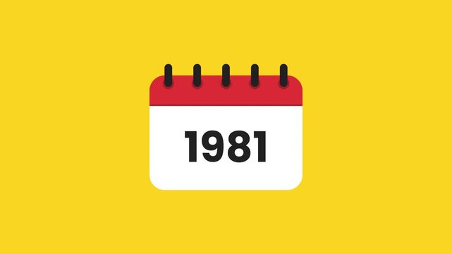 1981 Classic Calendar Year Graphic Animation with Yellow Paper and White Number Panel Prores Alpha 4K 60 fps Looping