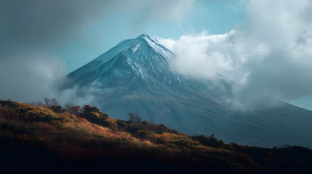 Snowy volcanic mountain peak