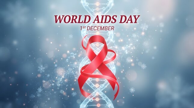World aids day awareness ribbon with blurred background representing support and hope