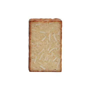 traditional Hong Kong turnip cake, luo bo gao, presented as a neat rectangular savory rice cake with lightly browned pan-seared surfaces and visible radish texture, authentic Lunar New Year food.