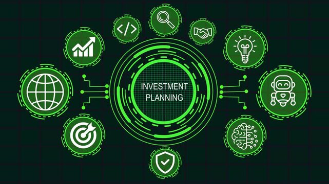  Internet, business, Technology and network concept icon. Investment planning concept animation. Framework Information project. 4K Video