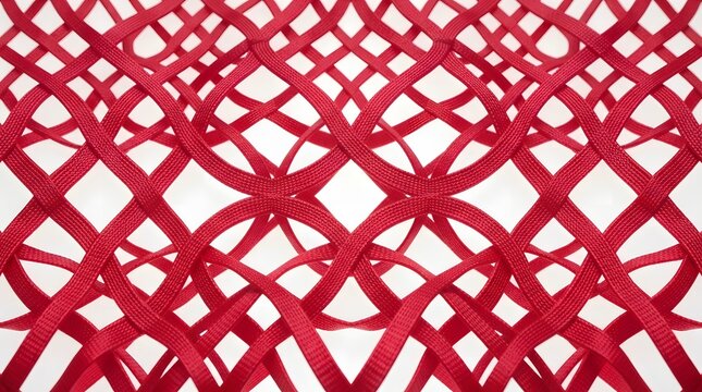 Intricate red woven plastic texture with repeating geometric diamond patterns close up