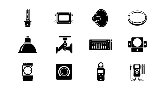 Photography Lighting Equipment Icons, Studio Gear Vector Set, Professional Photo Studio Tools
