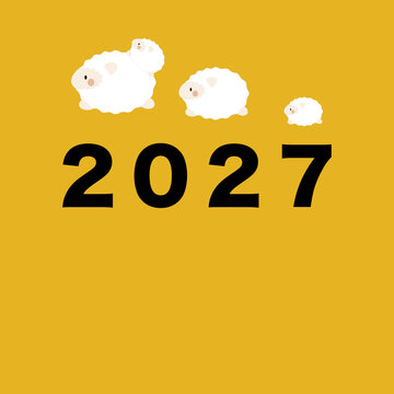 2027年の干支羊の親子4匹を黄金色の背景をバックにイラストしてみました。