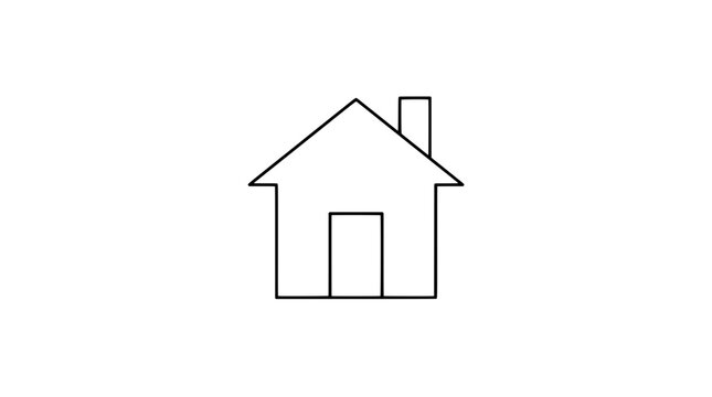Simple house icon with chimney flue, minimalist home button symbol, clean line art building illustration, architectural home vector graphic for web design and navigation interface elements