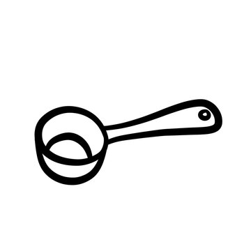 Minimalist hand-drawn black line art of a coffee scoop, isolated on transparent background