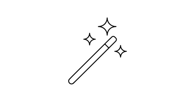 Magic Wand Tool With Sparkling Stars Black Outline Vector Icon Simple Clean Line Art Illustration For Web App Mobile Interface Design Spell Fantasy Enchantment Symbol Graphic