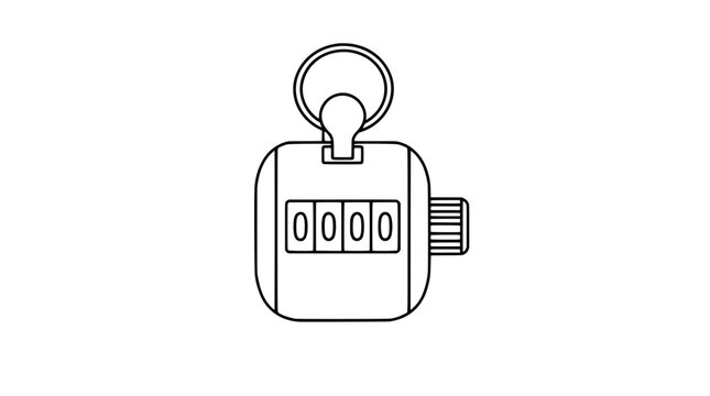 Hand-drawn line art mechanical tally counter with push lever and four-digit display icon for sports events attendance tracking vector illustration - professional high detailed commercial stock