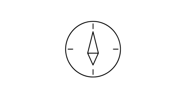 Navigation compass with needle pointing north, minimalist black and white vector icon illustration for GPS and direction concept - professional high resolution detailed commercial stock imagery with