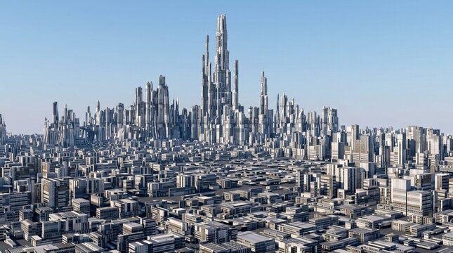 
3D Render of a Metropolis City with Advanced Sci-Fi Architecture  Modern Futuristic Megacity Skyline with Tall Towers and High-Rise Buildings   