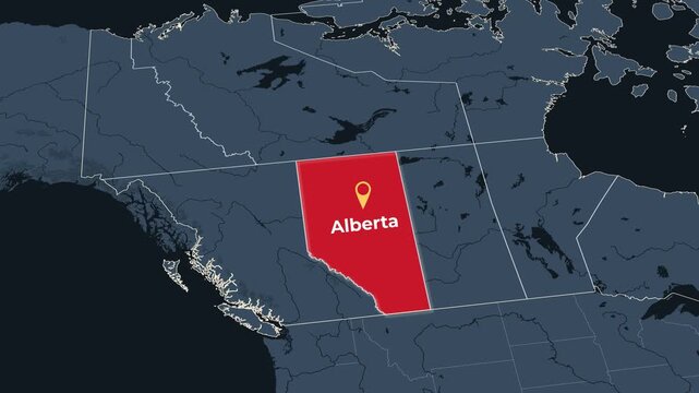 Animated map of Alberta, Canada, highlighting the province, Animated map of Alberta, Canada, highlighting the province boundary and location within Canada. Useful for geography, education, regional an