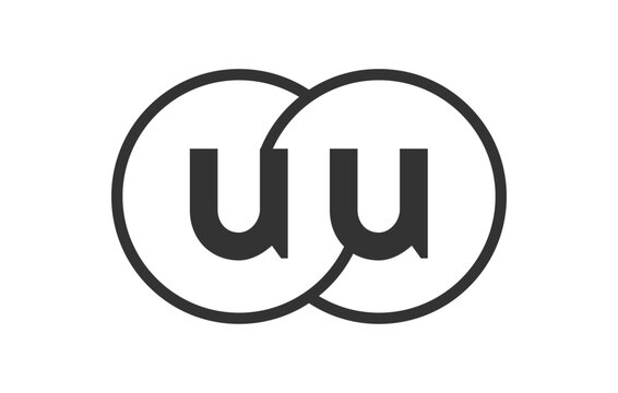 UU business company emblem with outline rounds and letters u u. Logo template of two merged circles for brand identity, logotype. Vector Infinity symbol