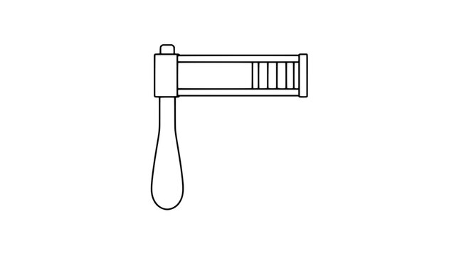 Hand-Drawn Vector Icon of a Classic Party Noisemaker Ratchet with Wooden Handle - Simple Black and White Line Art Illustration for Celebration Festive and Holiday Design Projects