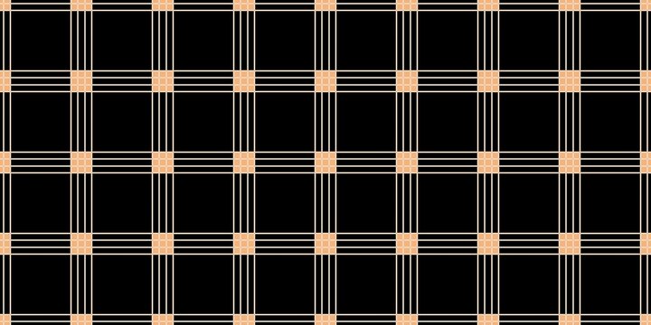 Seamless black and peach orange grid plaid vector pattern background for dark geometric fabric, wrapping paper, and modern textile design.