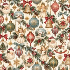 Fototapeta premium Vintage Christmas Ornament Pattern Background Design