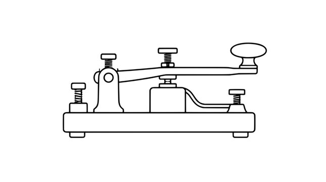 Vintage telegraph key sounder vector illustration with brass contact, pivoted lever and oval knob, classic Morse code straight key device for historic telegraphy communication and technology