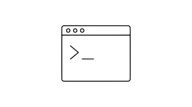 Terminal Console Window with Cursor Prompt - Minimalist Line Icon, Command Line Interface Symbol, Developer Tool, Text-Based Terminal Application, Software Development, Coding