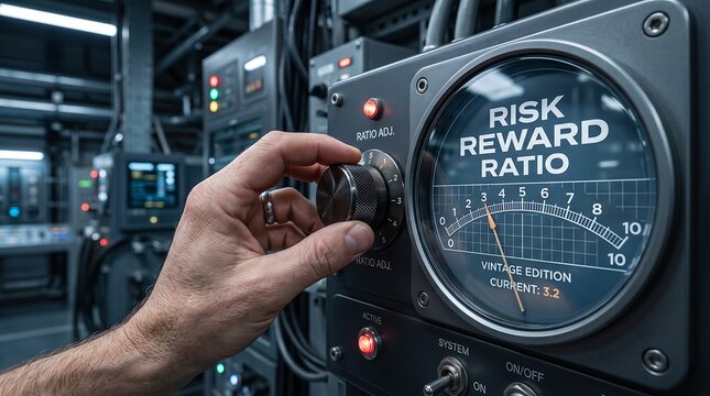 Hand Adjusting Risk Reward Ratio Gauge in Data Center