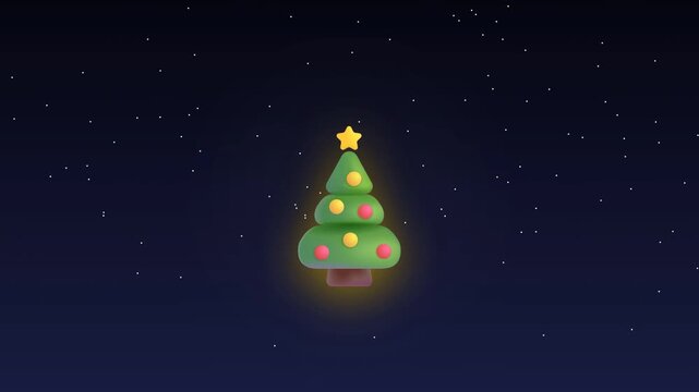 Christmas tree in a snowy night scene with falling snow