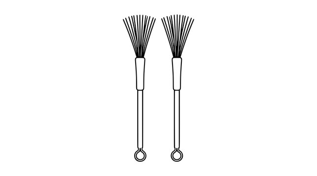 Wire drum brushes pair with rubber sleeve vector icon illustration. Hand traced outline drawing of music percussion tool for jazz drumming on white background, musical instrument accessory.