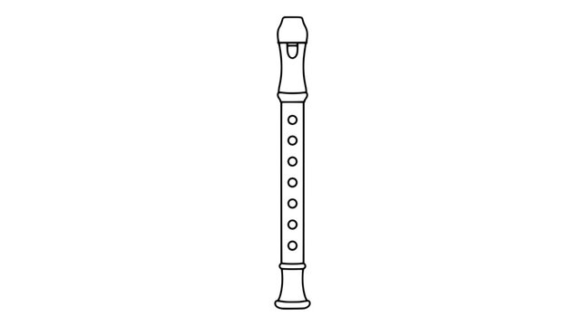 Minimalist line art vector icon illustration of a vertical wooden recorder flute with seven tone holes, woodwind musical instrument with mouthpiece for classical music education and folk performance