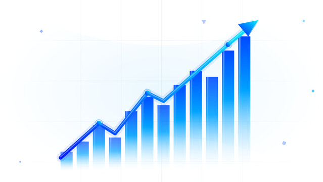 Simple bar chart with a line graph showing upward growth and business success . Vector illustration.