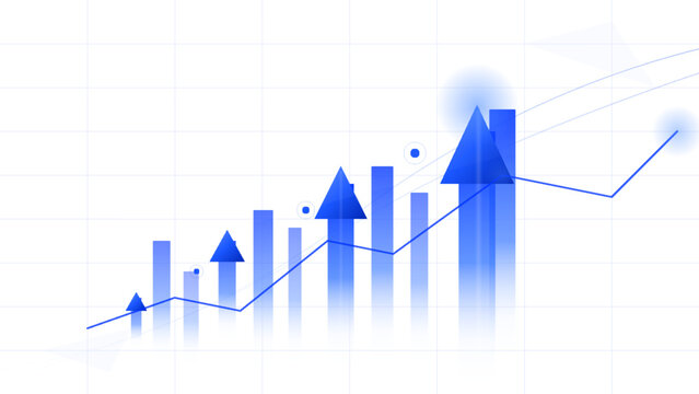 Business growth concept with bar chart and upward arrows . Vector illustration.