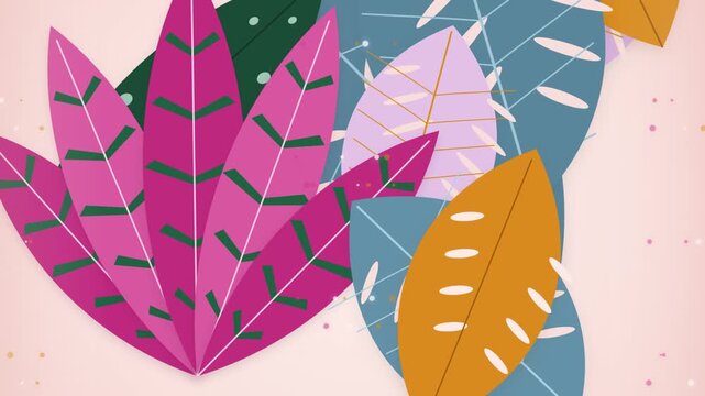 Animated colorful leaf shapes with botanical patterns on a soft pastel background colorful leaves nature pattern floral background pastel colors organic shapes