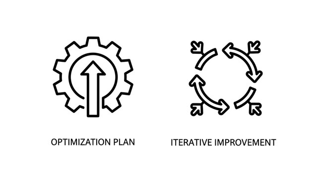 Optimization plan and iterative improvement business icons vector set