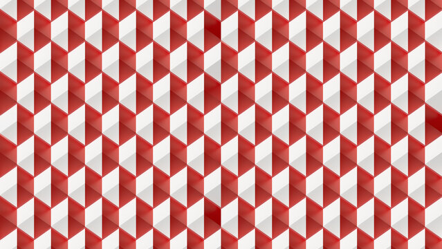 Seamless red white triangle prism pattern, 3d folded surface relief, geometric checkerboard design