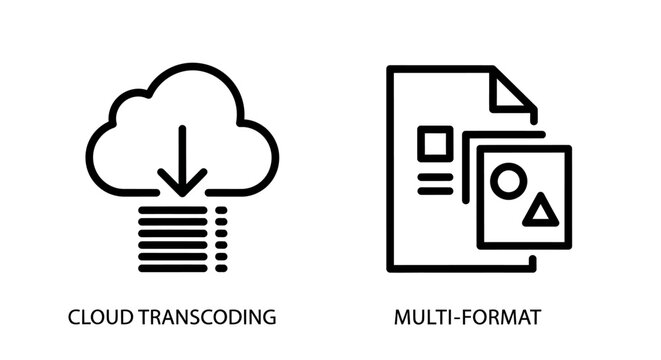 Cloud transcoding and multi-format document line icons with transcoding