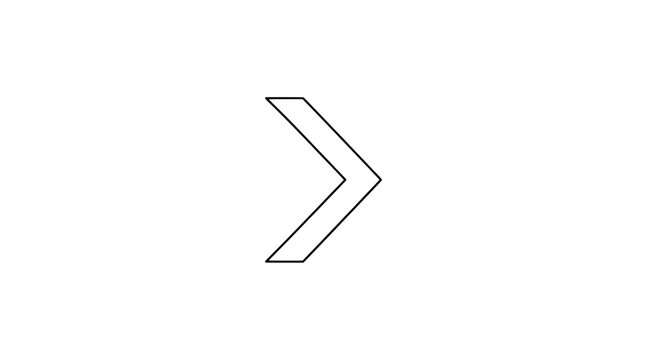 Minimalist single chevron arrow pointing rightward, bold black outline vector icon illustration for navigation, direction and interface design, clean geometric symbol for modern graphic resources