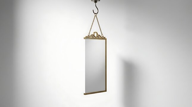 Blank Hanging Retail Display Dangler Sign With Gold Trim Isolated On White Background