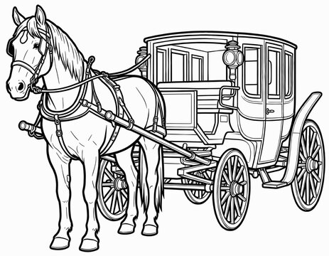 Horse Pulling Vintage Carriage on Blank Background