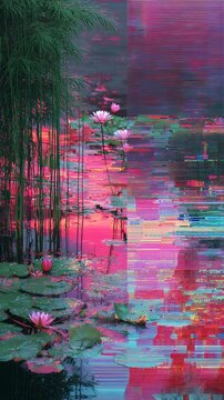 abstract glitch art water lily pond