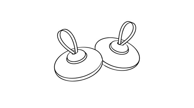 Minimalist line art vector icon of a pair of cast bronze finger cymbals zills with elastic straps, traditional belly dance percussion instrument illustration for music and performance design