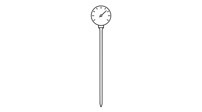 Compost Thermometer with Extra Long Dial Stem Black and White Hand-Drawn Line Art Vector Icon Illustration for Gardening Waste Composting Temperature - professional high