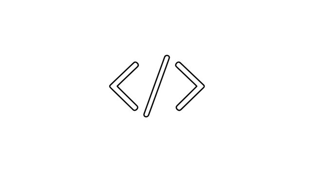 Minimalist code brackets icon featuring angled brackets with forward slash, clean line art vector illustration for web development, programming, coding concepts, and software engineering design