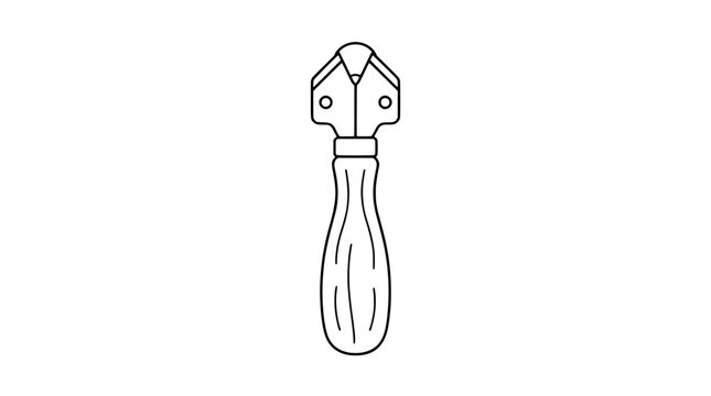 Hand-traced vector line art icon of a corner rounder cutter tool with ergonomic wooden handle for crafting and scrapbooking projects, minimalist outline illustration on white background