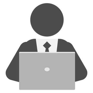 Flat design office worker or entrepreneur with computer icon