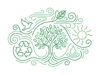 Fototapeta premium A stylized line art illustration representing environmental sustainability and nature conservation.