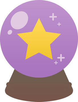 Magic crystal ball with star symbol vector icon for fortune telling and Halloween design.
