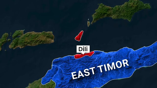 East Timor map animation showing island territory and capital Dili