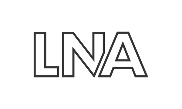 LNA logo design template with strong and modern bold text. Initial based vector logotype featuring simple and minimal typography. Trendy company identity.