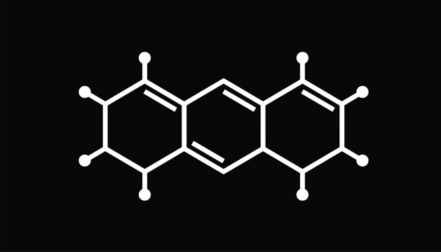Chemical structure of anthracene molecule showing three benzene rings on a solid black background.
