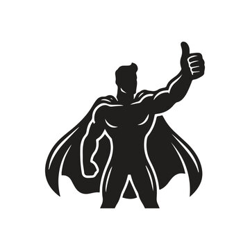 superhero silhouette with thumbs up sign black vector icon